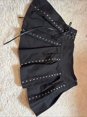 Black Studded Lace-Up Mini Skirt